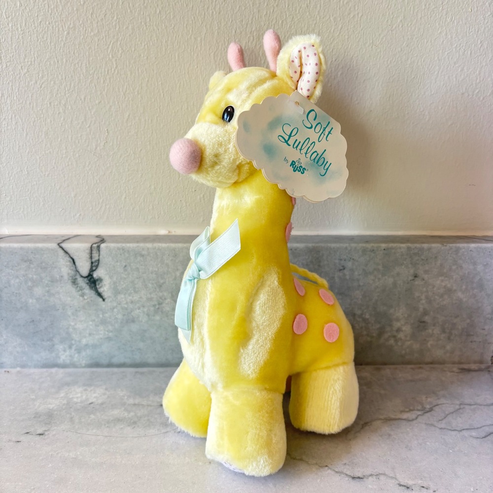 Vintage Russ Berrie Soft Lullaby Sunny Giraffe Plush Rattle Yellow Small 9.5"